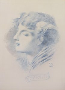 ゼファー、1887（紙に青いクレヨンと鉛筆）